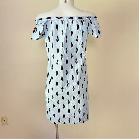 J Crew Factory IKat Off‎ Shoulder Shift Mini Dress blue Cotton Women’s Size XXS - Picture 4 of 7